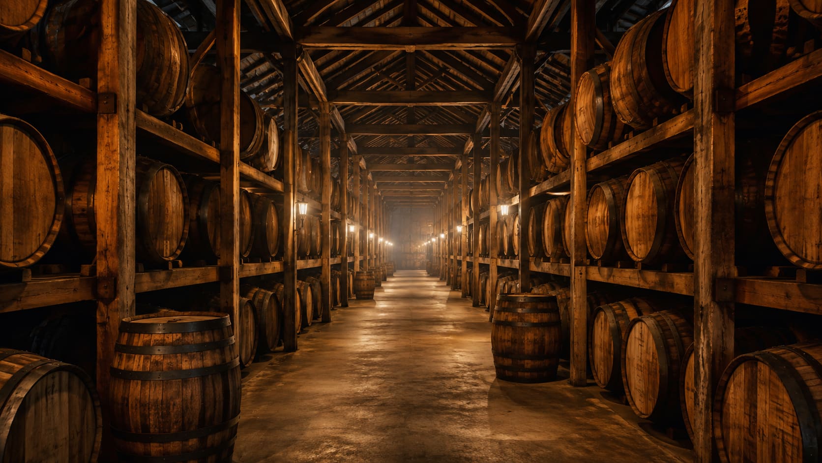 A bonded whisky warehouse lined with maturing casks